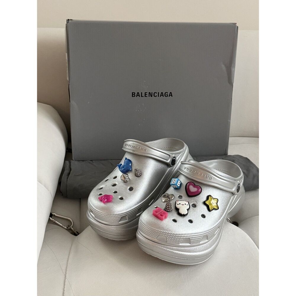 BALENCIAGA X Crocs Jibbitz Platform Mules Size 38 7W RETAILS $995, SEE NOTES